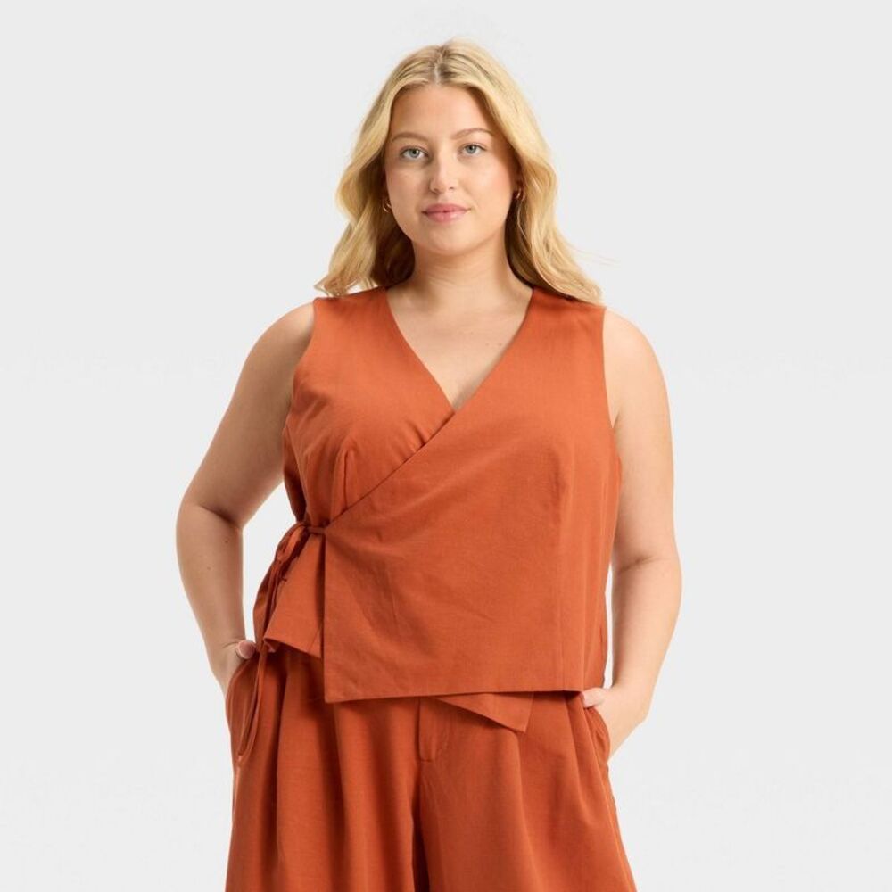 Women's Linen Wrap Vest - Future Collective Rust 3X